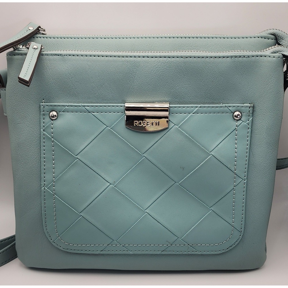 Rosetti Crossbody Bag Seafoam Blue /Teal Woven Front Triple Compartment Silver